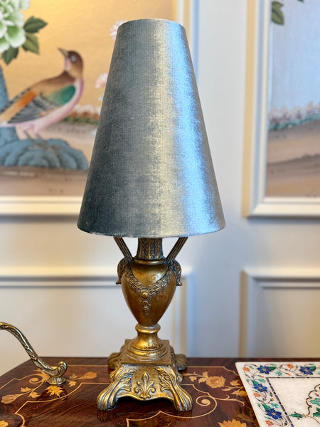 Gilded Gold Blue Velvet Table Lamp
