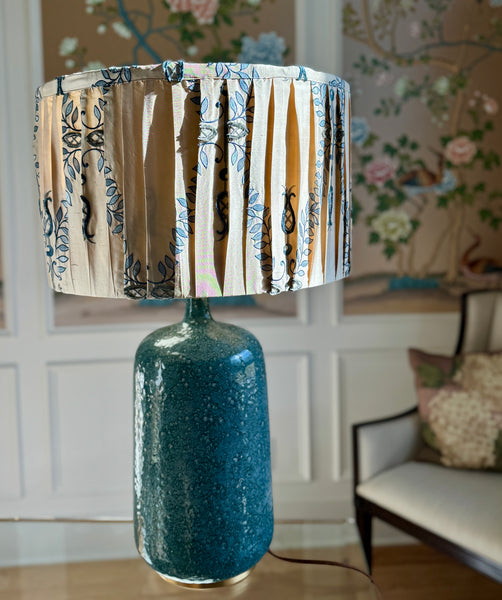 Blue Ceramic Silk Pleat Table Lamp