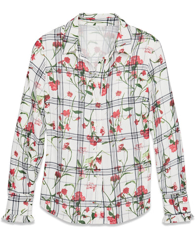floral-check-ruffle-cuff-blouse