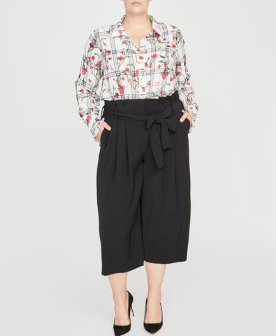 floral-check-ruffle-cuff-blouse