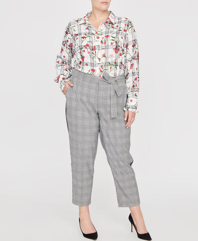 floral-check-ruffle-cuff-blouse