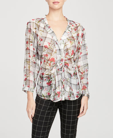 floral-check-tie-blouse
